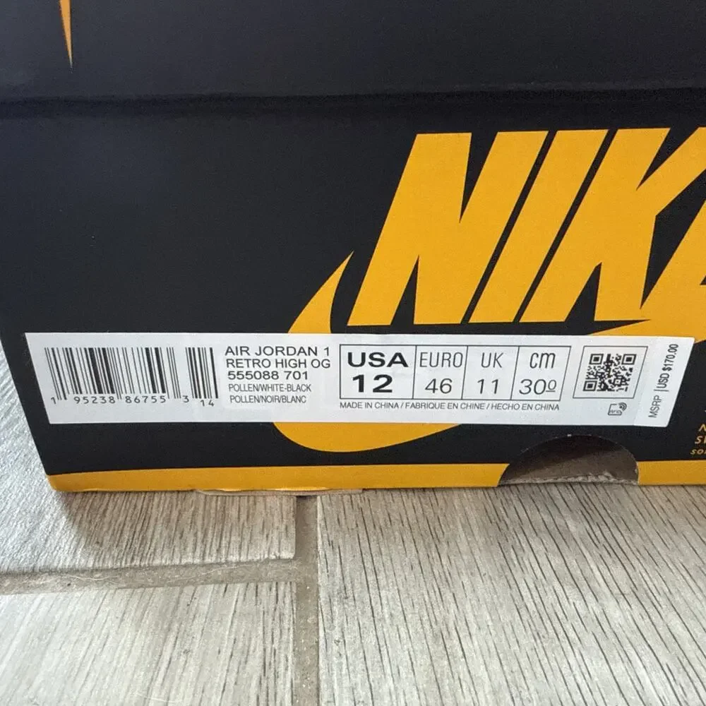 Size 12 - Jordan 1 Retro OG High Pollen Nike Air Black Yellow Rare OG Box